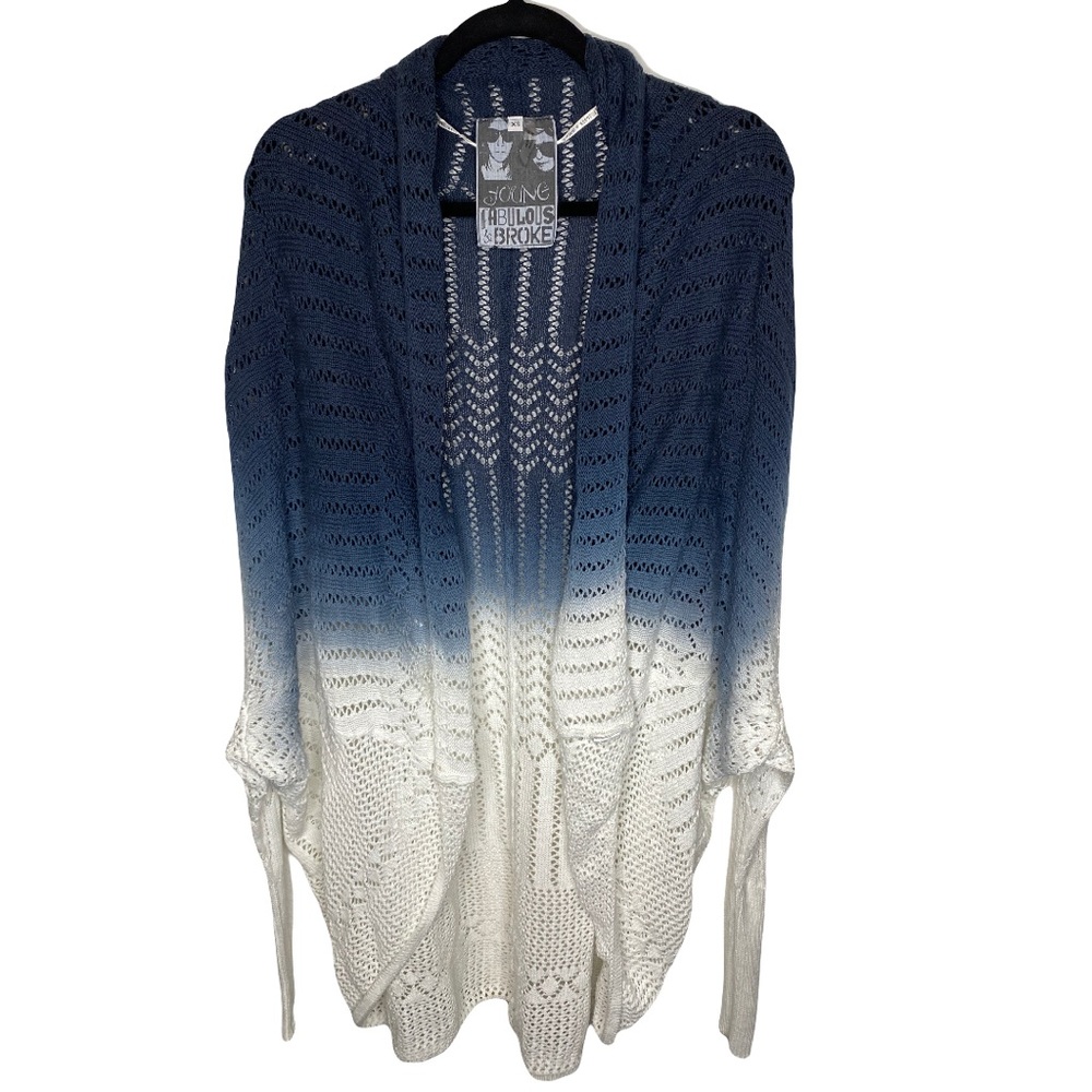 Young Fabulous & Broke Blue Ombre Knit Open Cardigan Sweater Women’s Size XS